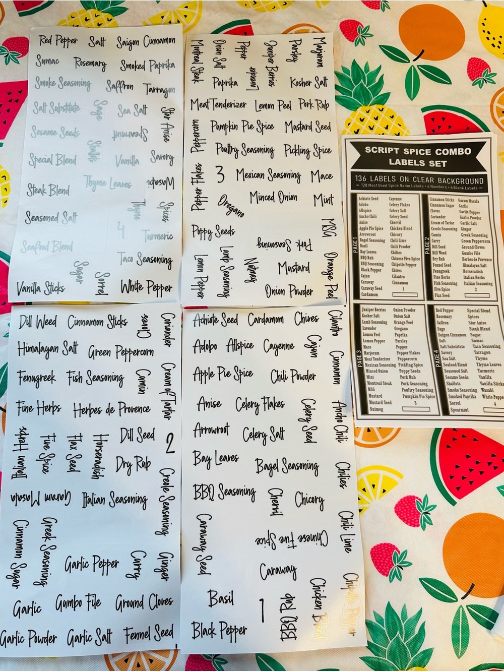 136 Script Spice Combo Labels Set - Black Script on Clear